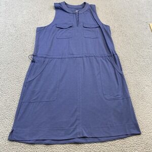 Title Nine Dress Womens Large Blue Sleeveless Drawstring Waist Pockets Casual